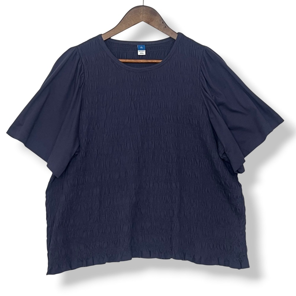 Old Navy Smocked Blouse NWT XL Tall Volcanic Glass Flutter Sleeve 100% Cotton